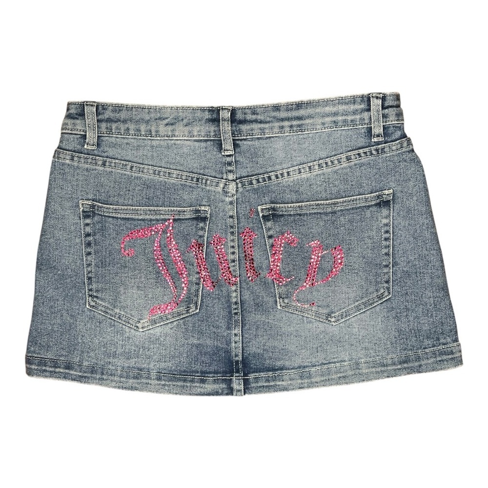 Juicy Couture Denim Mini Skirt Sz 29 Pink Rhinestone Bling Logo Y2K Girly Glam